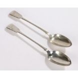 Pair of Victorian silver basting spoons, London 1840, maker Benjamin Smith III, the fiddle pattern
