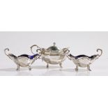 Edward VII silver condiment set, London 1908, maker Sibray, Hall & Co Ltd (Charles Clement Pilling),