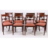 Set of eight Regency mahogany dining chairs, with bar backs above the shaped splat and drop in seats
