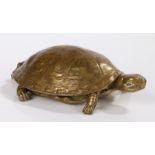Bronze novelty inkwell, modelled as a tortoise, the carapace lifting to reveal the inkwell, 20cm