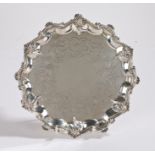 Victorian silver card tray, London 1854, maker Daniel & Charles Houle, with shell and scroll cast