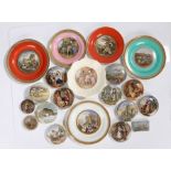 Collection of twenty 19th Century Prattware pot lids, plates and a shallow dish, to include the snow