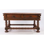 19th Century Anglo Indian rosewood table, the low table with a rectangular top above two frieze