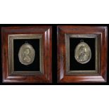 Pair of 19th Century framed brass portraits of George III and a Cardinal, with a leaf edge to the