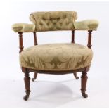 Victorian mahogany armchair, the arched and scroll back above turned spindles, above turned legs and