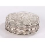 19th Century Dutch silver snuff box, the lid with foliate and scroll decoration, 5.5cm diameter, 0.