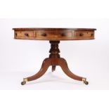 Regency mahogany drum library table, the circular top with an inset dark green leather surface