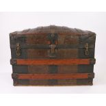 Victorian dome top trunk, the hinged rectangular domed top with iron fittings above further strap