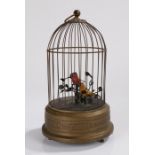 Clockwork automata depicting two birds in a domed cage, 30cm high, 16cm diameter