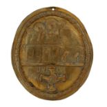 Vaughton Brothers Union No 1 Fire Plaque, showing a burning building,18cm diameter