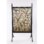 Victorian butterfly specimen display screen, in black ebonised frame housing the glazed display of