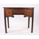 George III oak lowboy, the rectangular top with re-entrant corners above three drawers to the frieze