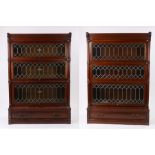 Pair of 1920's mahogany Globe Wernicke 'Elastic' bookcases, both in three astragal glazed tiered