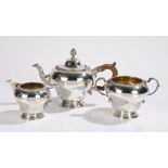 Edward VII and George V silver three piece tea set, the teapot and milk jug London 1913, the sugar