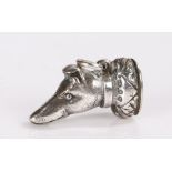 Victorian Novelty silver seal, Birmingham 1891, in the form of a dog head with a collar and loop