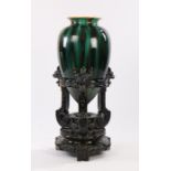 Victorian Minton Majolica amphora umbrella stand, the amphora above the integral stand above open