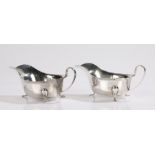 Pair of George V silver sauceboats, Sheffield 1931, maker Emile Viner, with loop handles and wavy