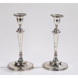 Pair of 19th century Sheffield plate candlesticks, the detachable sconces above tapering stems and