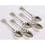 Five George IV silver table spoons, London 1823, maker Richard Poulden, the fiddle pattern handles