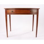 Regency mahogany bowfront side table, the bowfront top above a single frieze drawer on slender