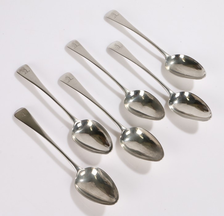 Set of six George III silver tablespoons, London 1789, maker Charles Hougham, the old English