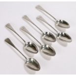 Set of six George III silver tablespoons, London 1789, maker Charles Hougham, the old English