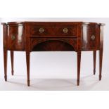 George III mahogany and boxwood strung sideboard, the bowfront top with a projected centre above a