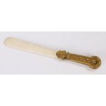 French 19th Century Neoclassical page turner, the gilt bronze handle with a rope twist, flower and