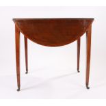 George III mahogany pembroke table, the oval drop flap top inlaid with banding and stringing above a