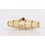 George III gold mounted ivory toothpick box, of barrel form with banded decoration and interior