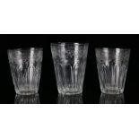 Three 19th Century glass tumblers, to include a pair and a larger example with etched wavy line