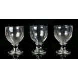 Set of three 19th Century glass rummers, of large proportions, the bowls above a stumpy stem and
