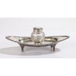 Edward VII silver inkwell, Birmingham 1902, maker A & J Zimmerman Ltd, the central silver capped