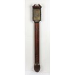 George III mahogany stick barometer, N. Davidson Dunse, the arched pediment above the signed brass