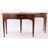 Howard & Sons, Pair of Victorian serpentine mahogany side tables, each table with a serpentine top