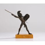 19th Century Grand Tour bronze, depicting a Greek soldier, on a Sienna marble base, 17cm high