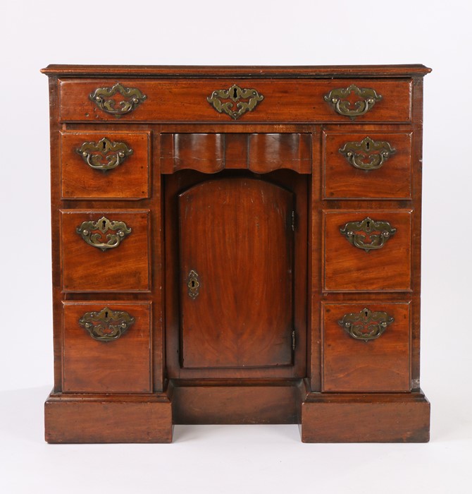 George III mahogany kneehole desk, the rectangular top above a long frieze drawer above size