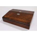 Early Victorian rosewood lap desk/ writing box, the slope and hinged top section opening to reveal a