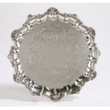 George V silver card tray, Sheffield 1909, maker Lee & Wigfull (Henry Wigfull), with shell and