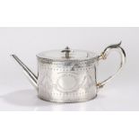 Victorian silver tea pot, London 1868, maker Henry Holland, the oval body with loop handle and