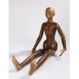 A good 19th Century Artists Lay Figure, the carved head with traces of the original paint set with