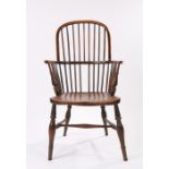 Late 18th Century Lincolnshire ash and elm Windsor chair, with an arched spindle back above a