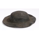 19th Century leather miners helmet. The domed top above a broad rim