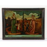 Early 19th Century reverse picture on glass, titled Spring Summer, 35cm x 26cm