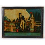 Early 19th Century reverse picture on glass, titled Evening, 35cm x 25cm