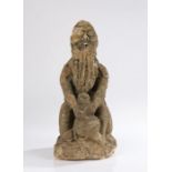 Medieval Limestone Drinking Man, English, circa 1400 - 1450. The Oolitic limestone figure of a