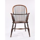 Late 18th Century Lincolnshire fruitwood, ash and elm Windsor chair, with an arched spindle back