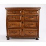 Charles II oak geometric chest of drawers, circa 1680, the rectangular top above two short and three