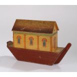 Early 20th Century Noah's Ark, in painted pine with a sliding front displaying windows, 61cm long