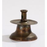 18th Century Spanish brass candlestick, The candle socket with rectangular wax ejection apertures